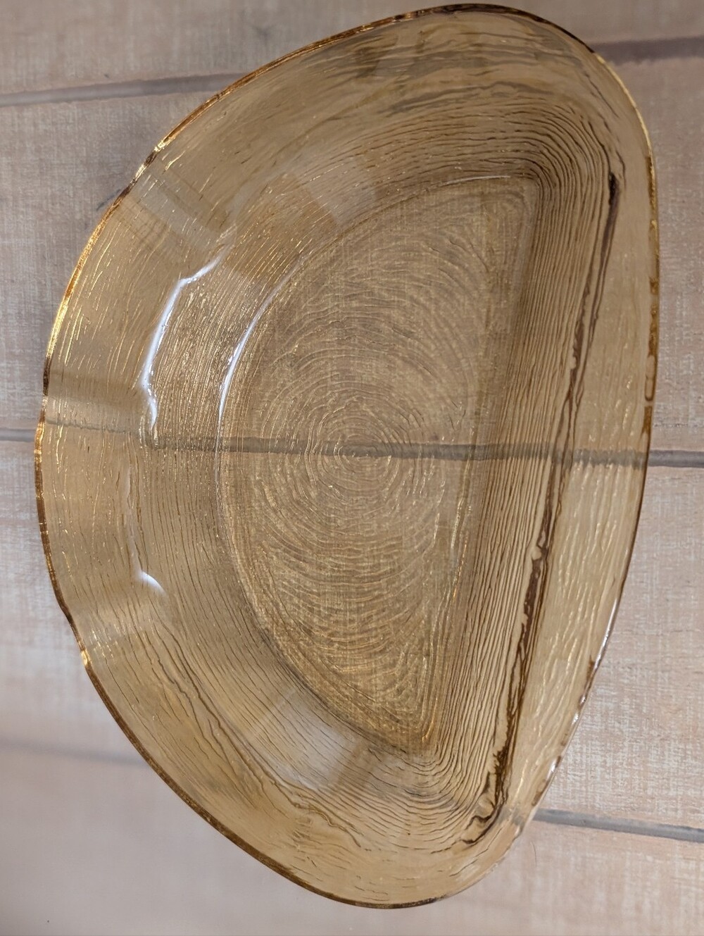 Vintage 1970s Amber Glass Faux Woodgrain Textured Ashtray